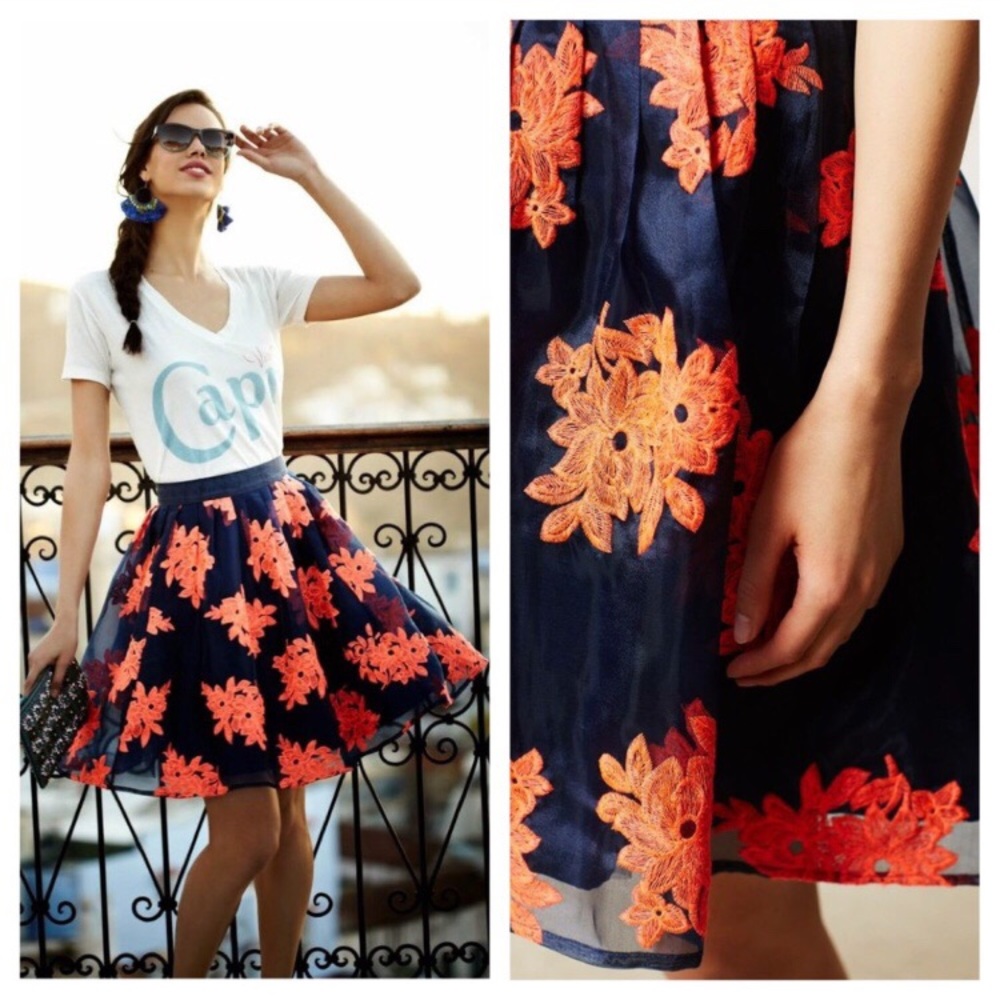 Anthropologie Pome Blossom Skirt Maeve Blue Pink